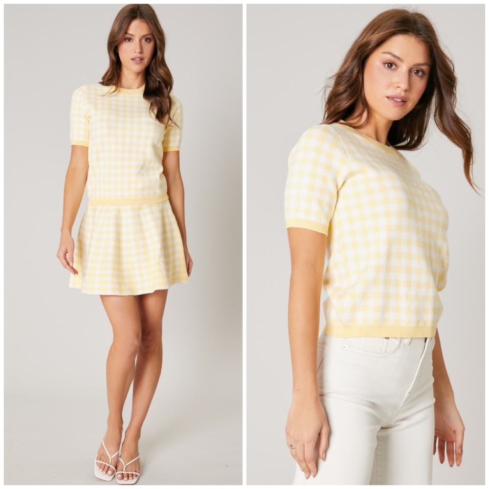 SUGARLIPS Pastel Yellow Checks 2-Piece Skirt Set - Picture 6 of 6
